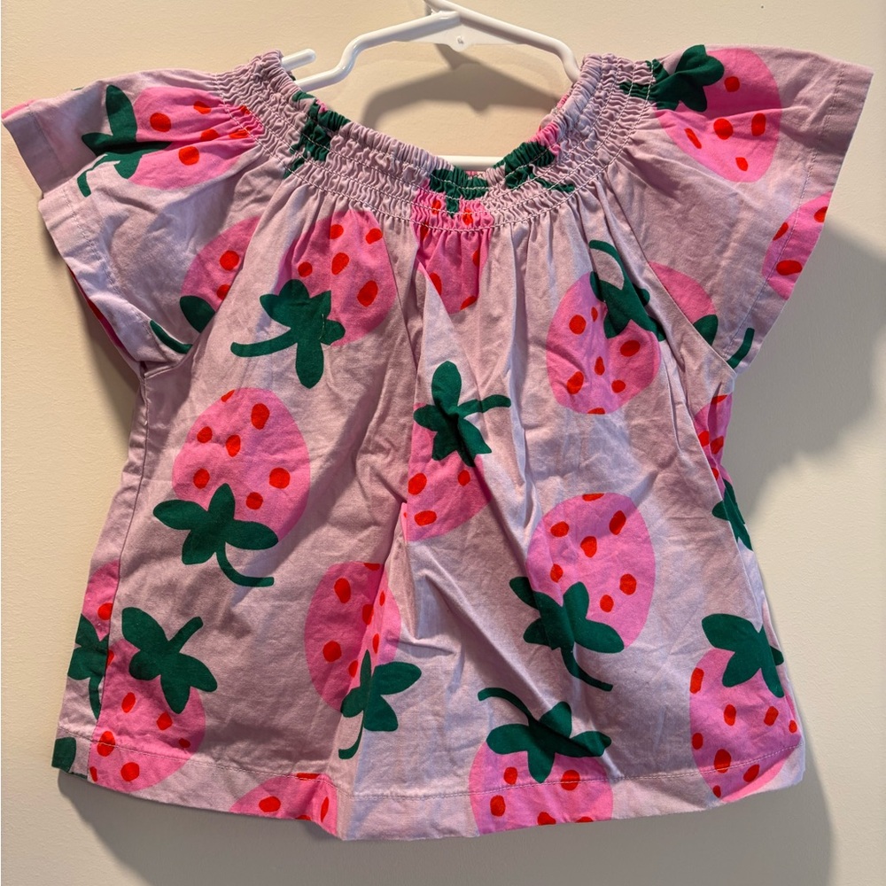 Hanna Andersson Pink Strawberry Toddler Girls Blouse, 3T